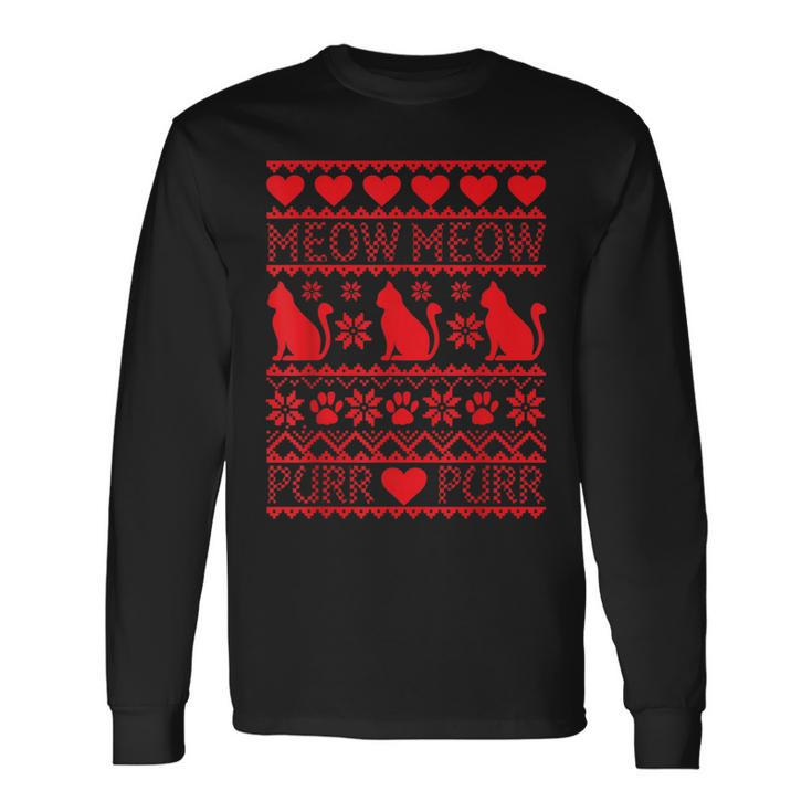 Merry Meowy Catmas Cat Ugly Christmas Sweater Long Sleeve T-Shirt