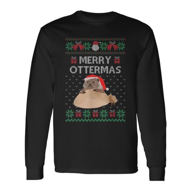 Merry Ottermas Cat Ugly Christmas Sweaters Long Sleeve T-Shirt