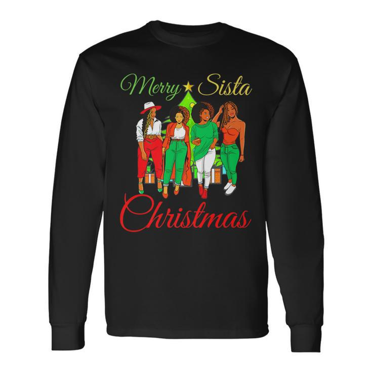Merry Sista Christmas Melanin Ugly Xmas Sweater Best Friends Long Sleeve T-Shirt