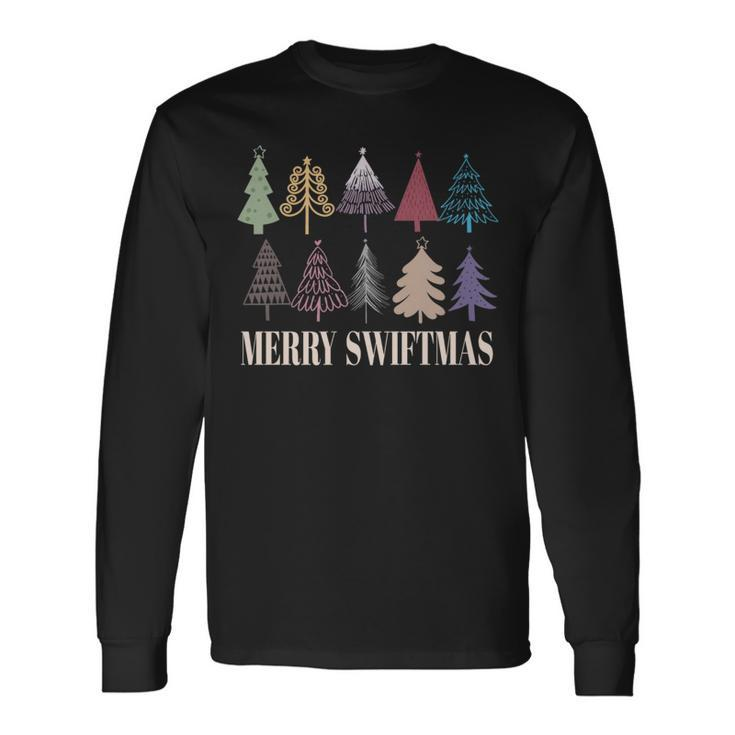 Merry Swiftmas Christmas Trees Xmas Holiday Pajamas Retro Long Sleeve T-Shirt
