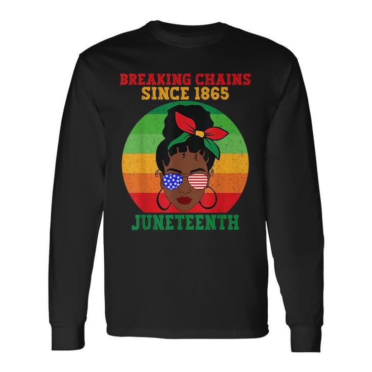 Messy Bun Junenth Breaking Chains Bandana Afro Sunglasses Long Sleeve T-Shirt Gifts ideas