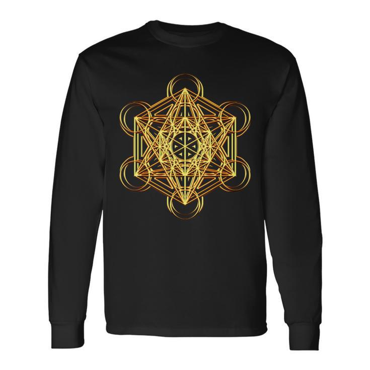 Metatrons Cube Sacred Geometry Psytrance Festival Rave Edm Long Sleeve T-Shirt