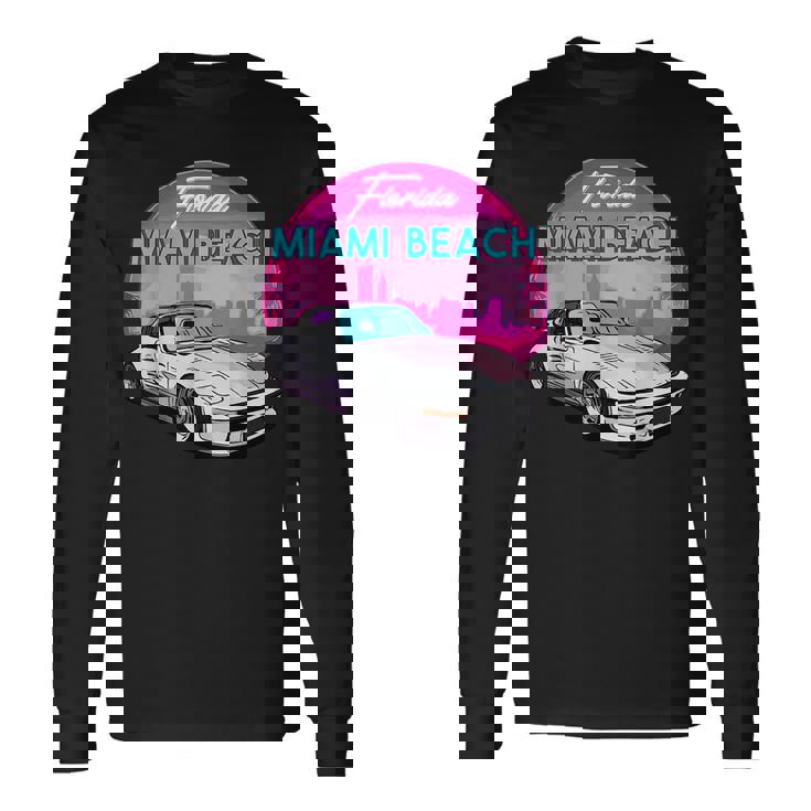 Miami Beach Florida Miami Palm Trees And Vintage Car Florida & Merchandise Long Sleeve T-Shirt T-Shirt