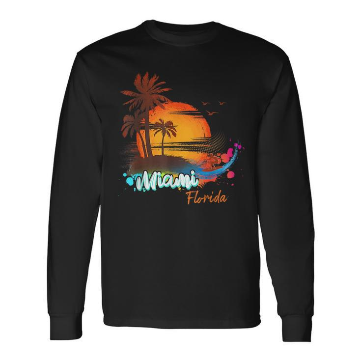 Miami Florida Beach Summer Vacation Palm Trees Sunset Florida & Merchandise Long Sleeve T-Shirt T-Shirt