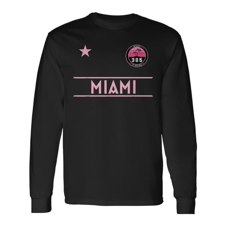 Miami Palm Tree Mini Pink Badge 305 Area Code Edition Long Sleeve T-Shirt