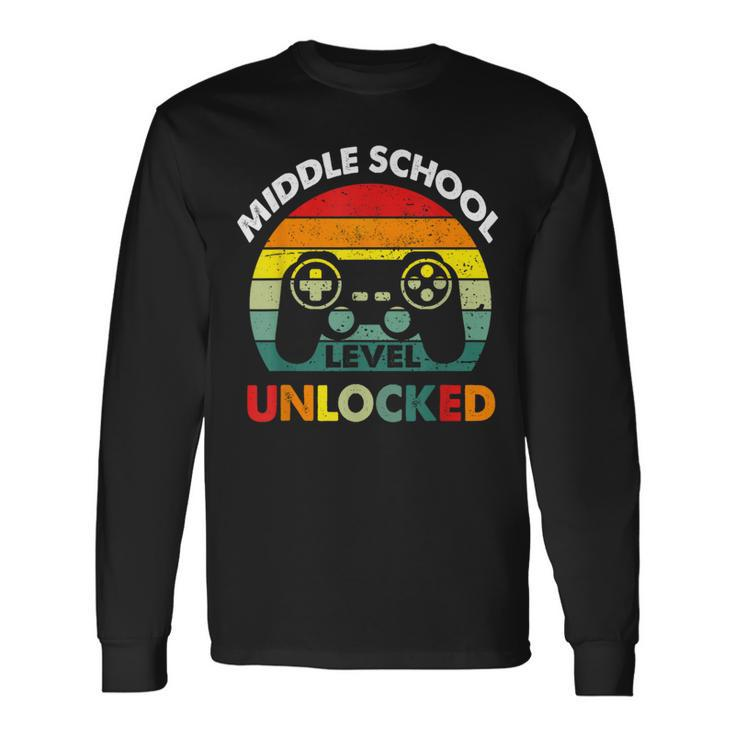 Middle School Level Unlocked Gamer First Day Of School Boys Long Sleeve T-Shirt