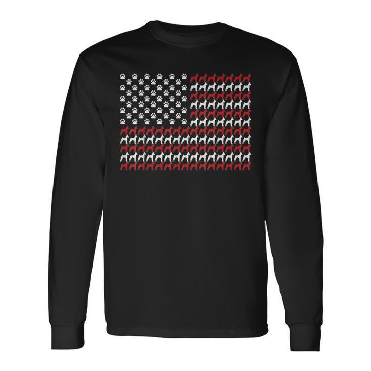 Miniature Pinscher Dog American Flag Patriotic 4Th Of July Long Sleeve T-Shirt