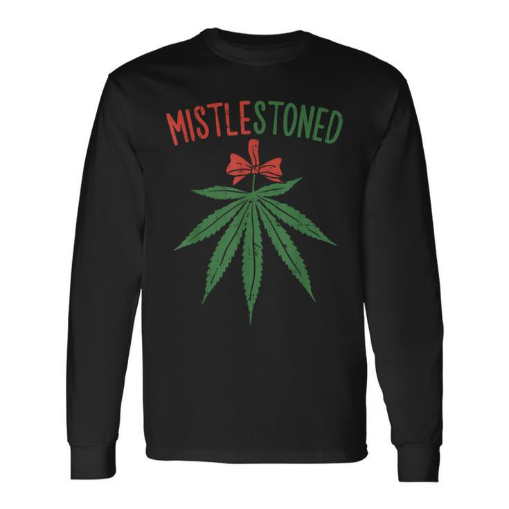 Mistlestoned Weed Stoner Christmas Marijuana 420 Long Sleeve T-Shirt