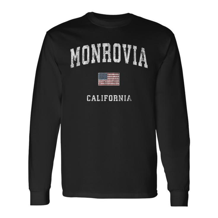 Monrovia California Ca Vintage American Flag Sports Long Sleeve T-Shirt
