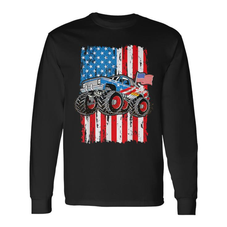 Monster Truck Usa Flag Patriotic Boys 4Th Of July Long Sleeve T-Shirt T-Shirt
