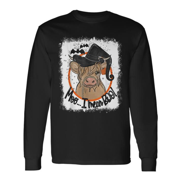 Moo I Mean Boo Ghost Witch Cow Bleached Halloween Long Sleeve