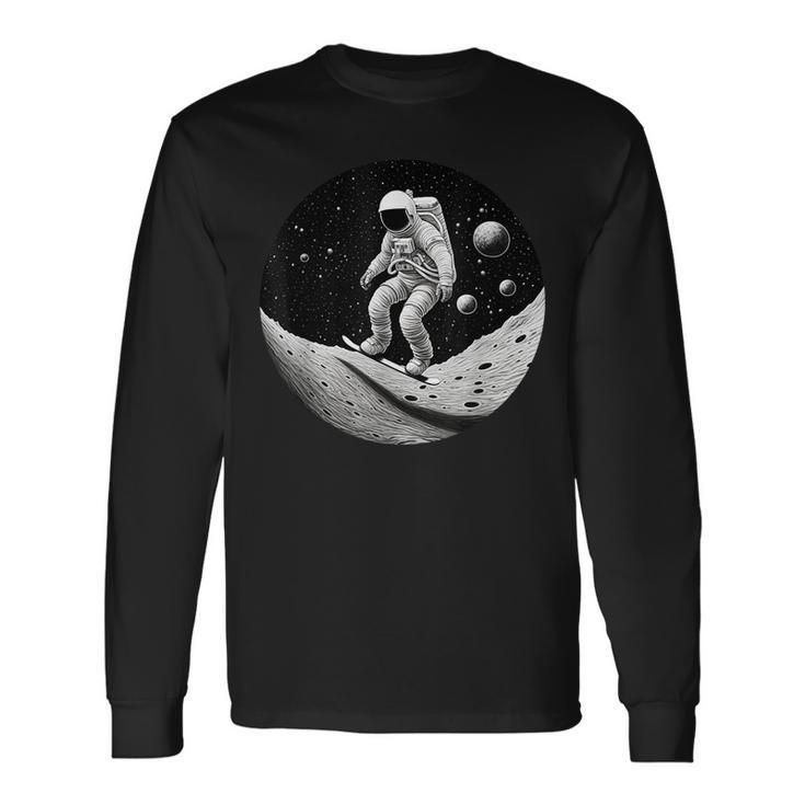 Moon Boarding Astronaut Moon Long Sleeve T-Shirt