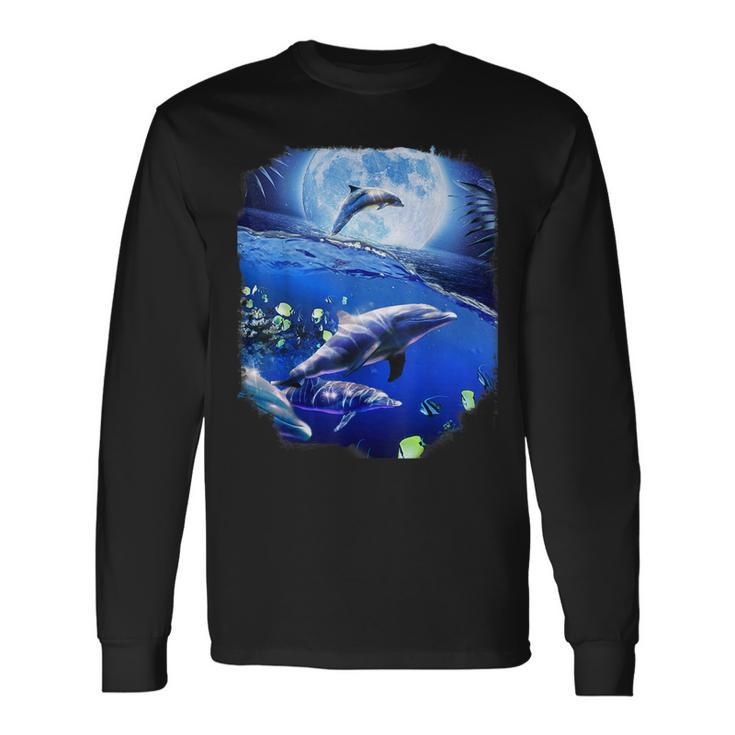 Moon Dolphin Space Dolphins Long Sleeve T-Shirt