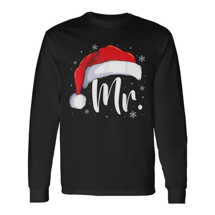 Mr Mrs Claus Christmas Couples Matching His And Her Pajamas Long Sleeve T-Shirt