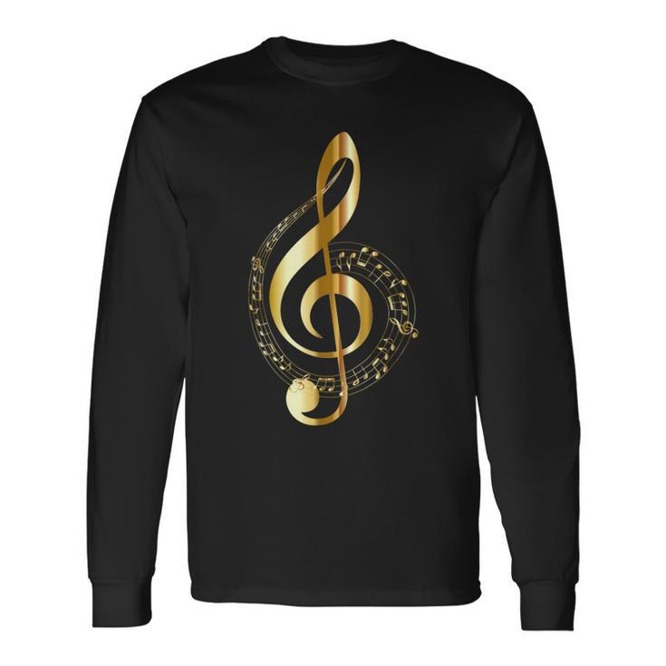 Music Note Gold Treble Clef Musical Symbol For Musicians Long Sleeve T-Shirt
