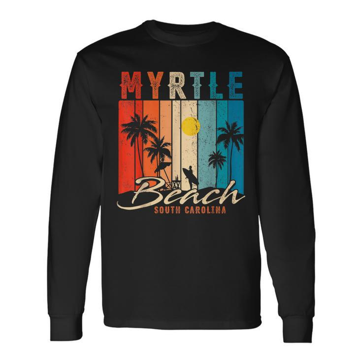 Myrtle Beach Vintage Summer Vacation Palm Trees Sunset Long Sleeve T-Shirt Gifts ideas