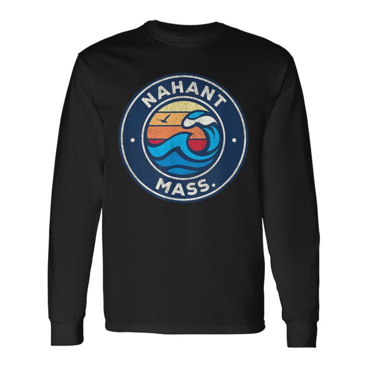 Nahant Massachusetts Ma Vintage Nautical Waves Long Sleeve T-Shirt