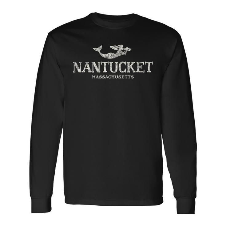 Nantucket Ma Vintage Mermaid & Seashell Long Sleeve T-Shirt