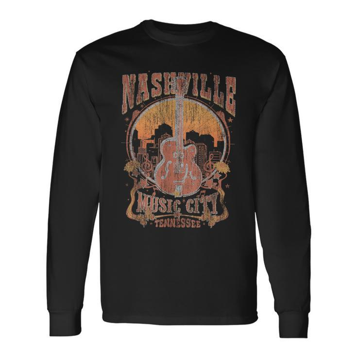 Nashville Tennessee Guitar Country Music City Guitarist Long Sleeve T-Shirt