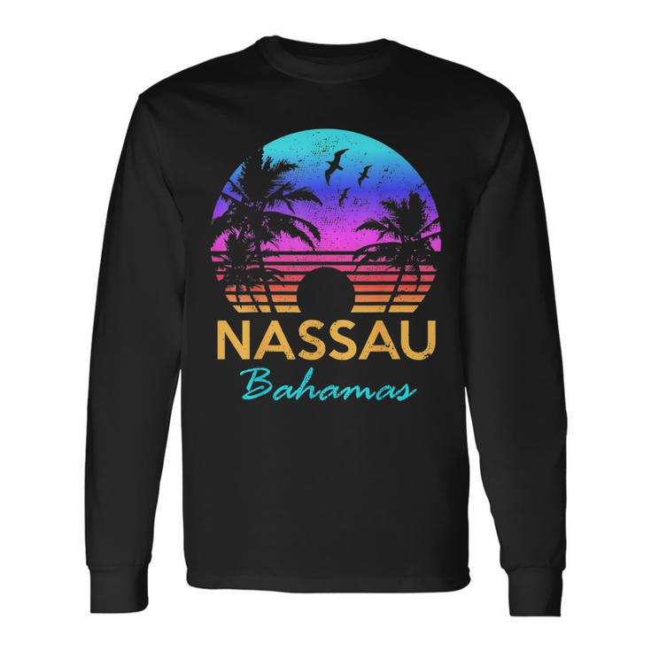 Nassau Bahamas Beach Trip Retro Sunset Summer Vibes Graphic Bahamas Long Sleeve T-Shirt