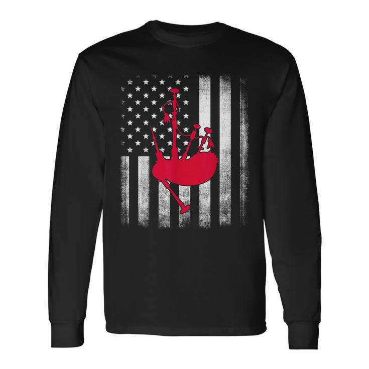 National Us Flag American Bagpipe Vintage Highland Pipes Long Sleeve T-Shirt T-Shirt