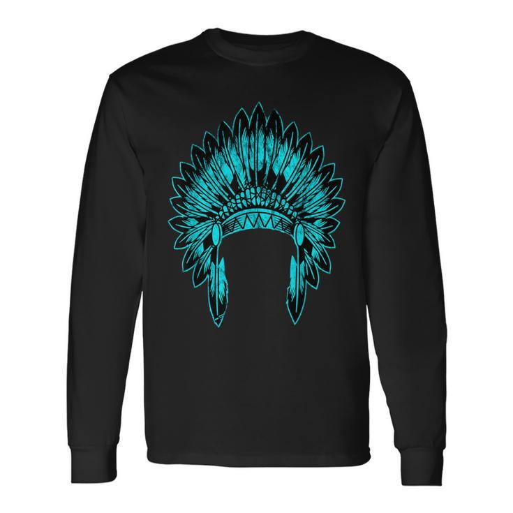 Native Ameircan Feather Headdress Pride Indian Chief Costume Long Sleeve T-Shirt