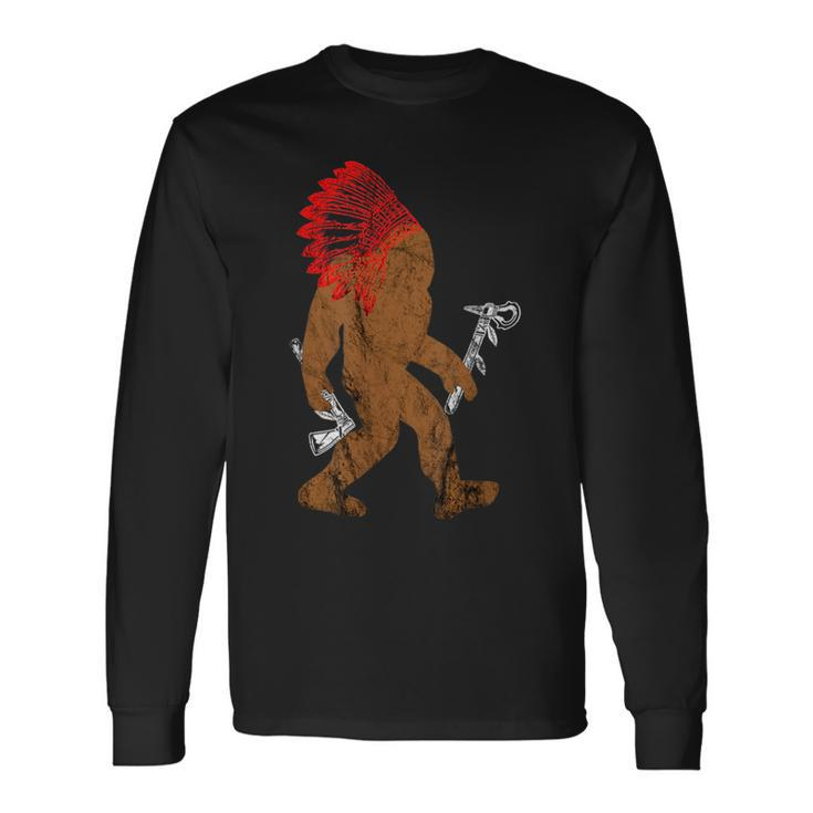 Native American Bigfoot Indian Chief Sasquatch Headdress Long Sleeve T-Shirt T-Shirt