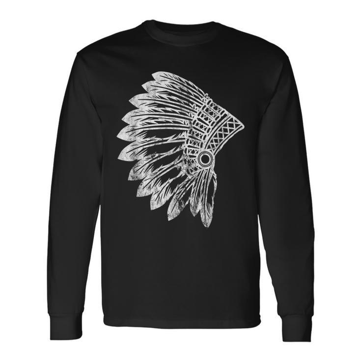 Native American Feather Headdress Indian Chief Tribes Pride Long Sleeve T-Shirt T-Shirt