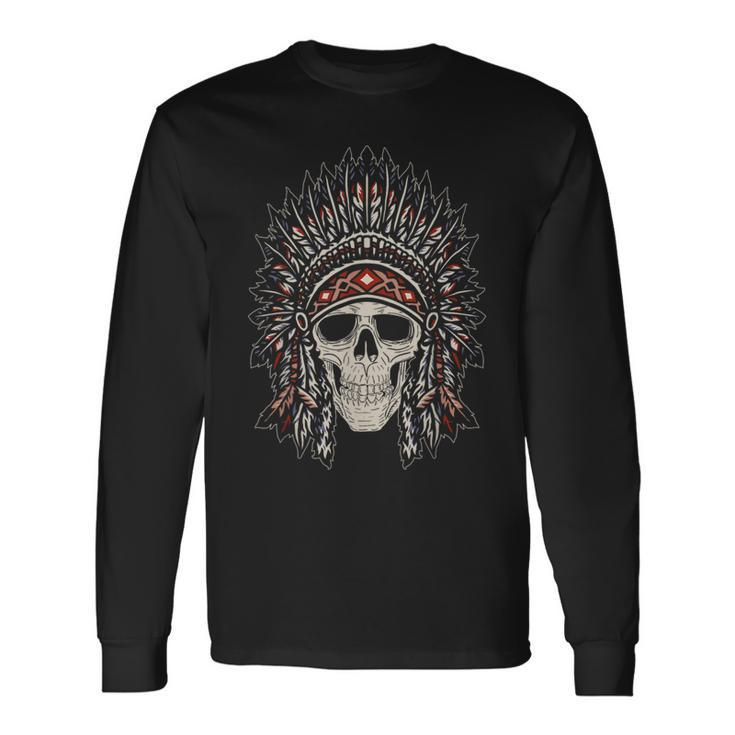 Native American Heritage Headdress Skull Native American Long Sleeve T-Shirt