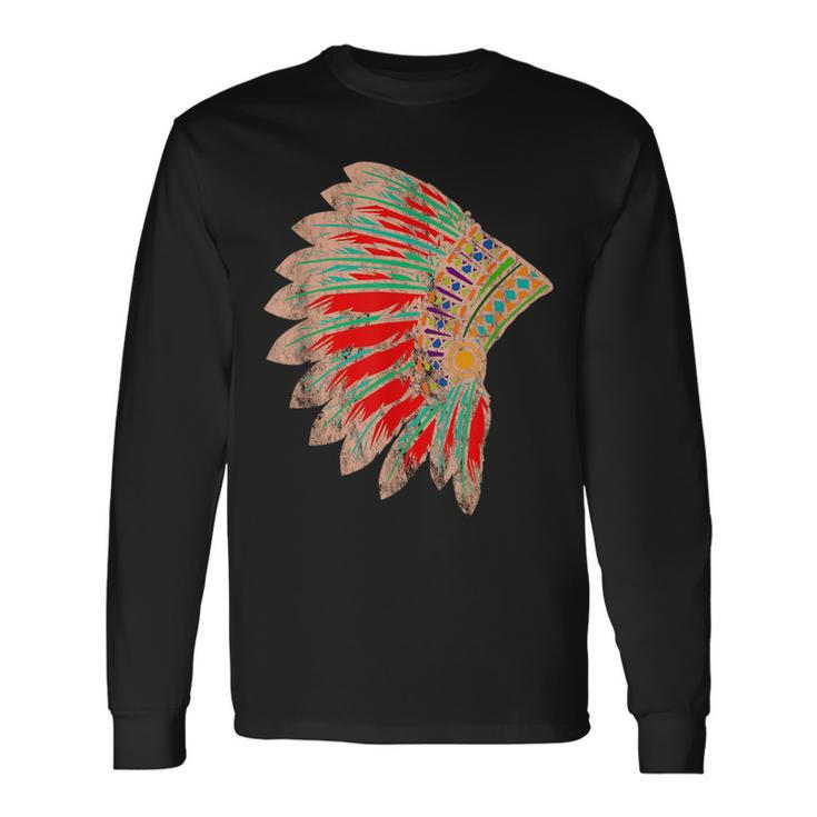 Native American Indian Tribes Feather Headdress Pride Chief Long Sleeve T-Shirt T-Shirt
