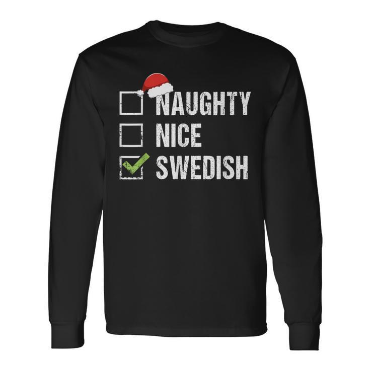 Naughty Nice Swedish Santa Hat Christmas Long Sleeve T-Shirt