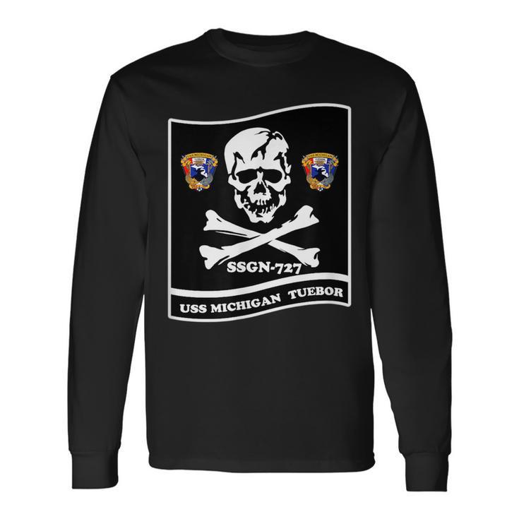 Navy Submarine Uss Michigan Ssgn727 Skull Image Long Sleeve T-Shirt