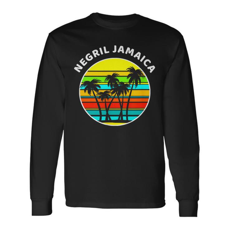 Negril Jamaica Palm Trees Silhouette Sunset Jamaica Long Sleeve T-Shirt