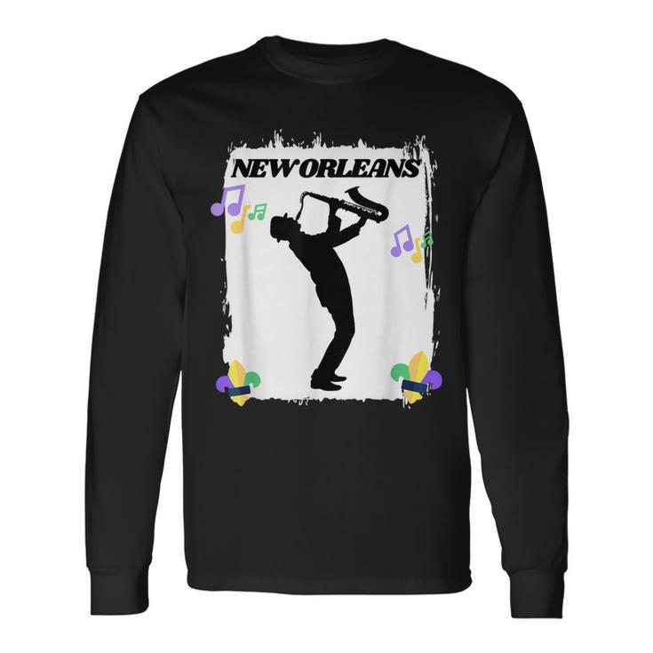 New Orleans Louisiana Skyline Music Jazz Travel Holidays Long Sleeve T-Shirt