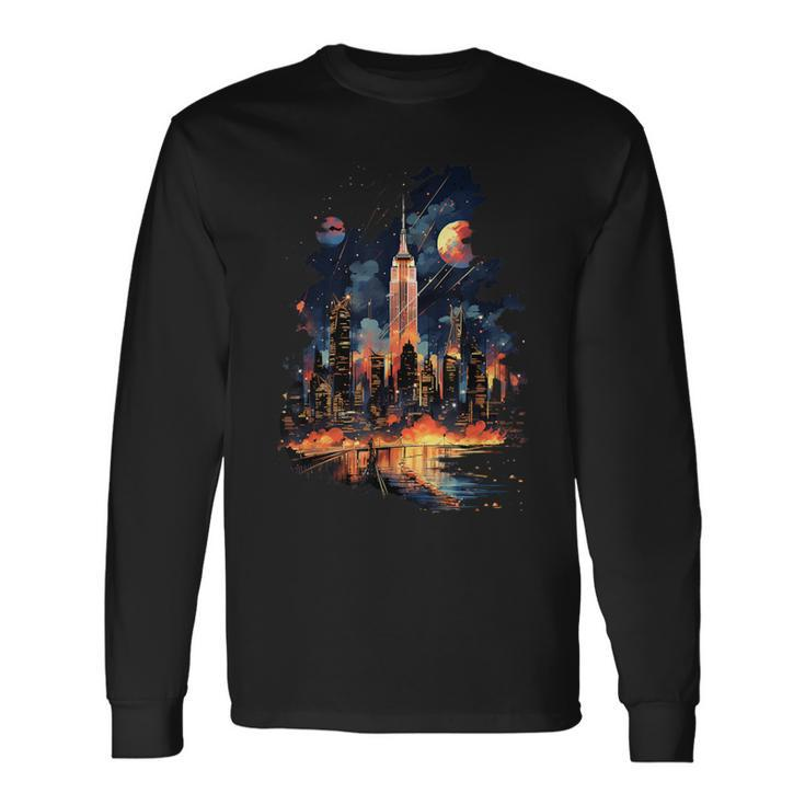 New York City Downtown Skyline Statue Of Liberty Nyc Long Sleeve T-Shirt