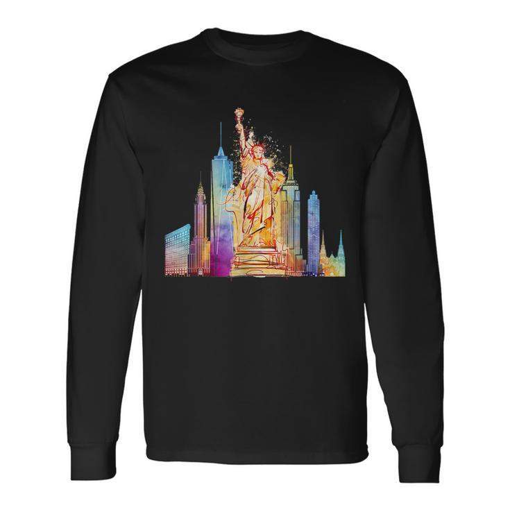 New York City Nyc Retro Watercolor Statue Of Liberty Ny City Long Sleeve T-Shirt T-Shirt Gifts ideas