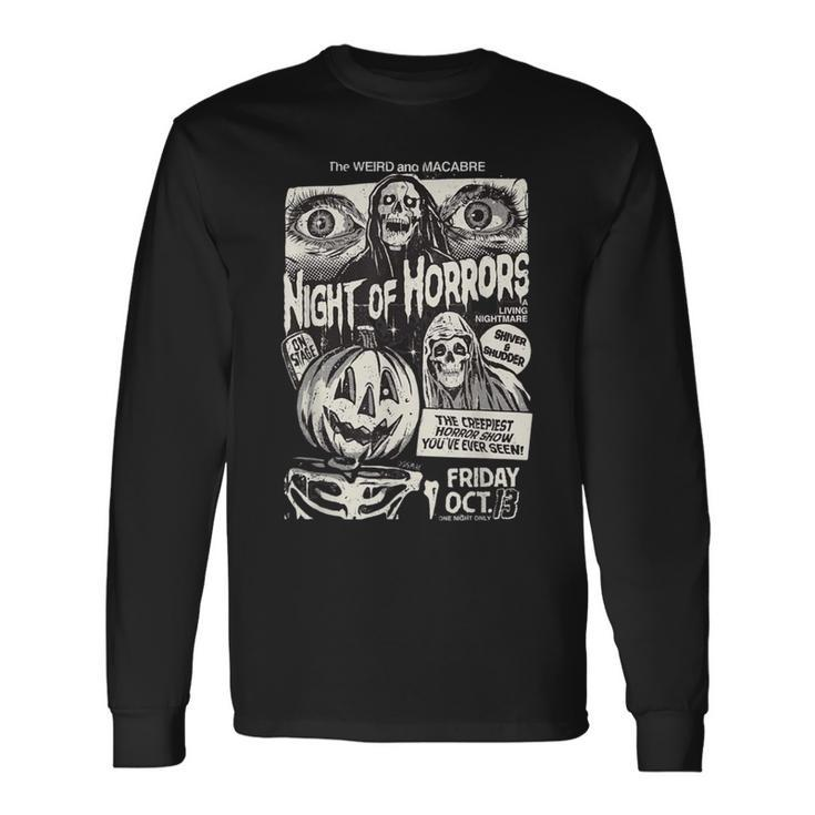 Night Of Horrors Vintage Scary Movie Graphic Long Sleeve T-Shirt