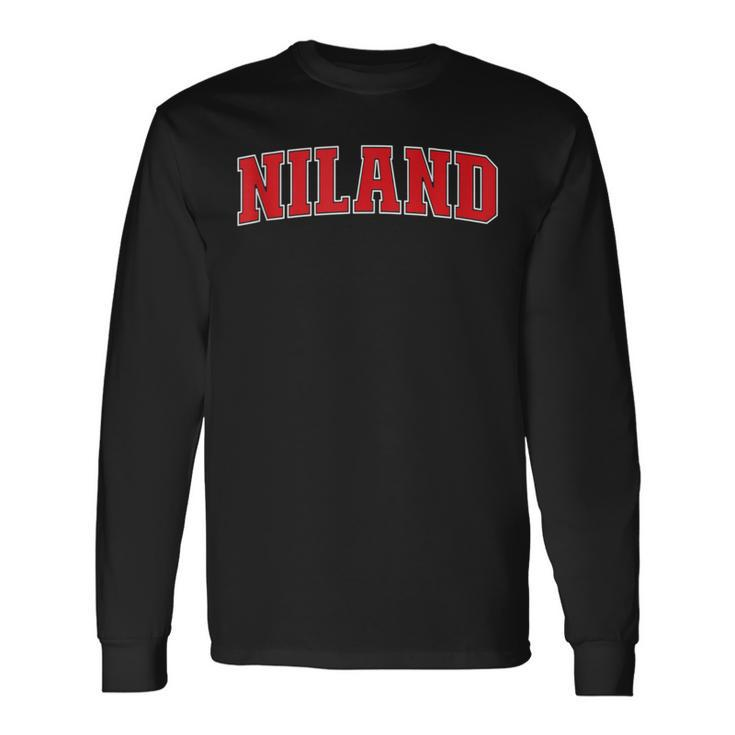 Niland California Souvenir Trip College Style Red Text Long Sleeve T-Shirt