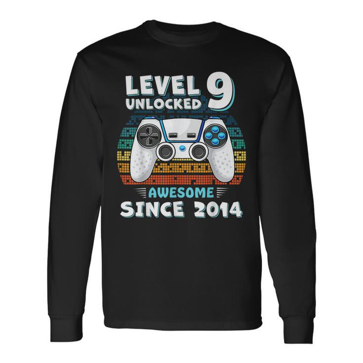 Nine 9Yr Bday Son Boy Gamer 9Th 9 Year Old Birthday Long Sleeve T-Shirt