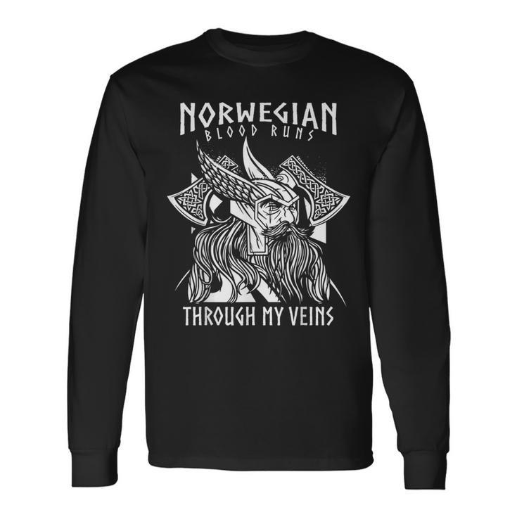 Norwegian Blood Runs Through My Veins Viking & Odin Long Sleeve T-Shirt