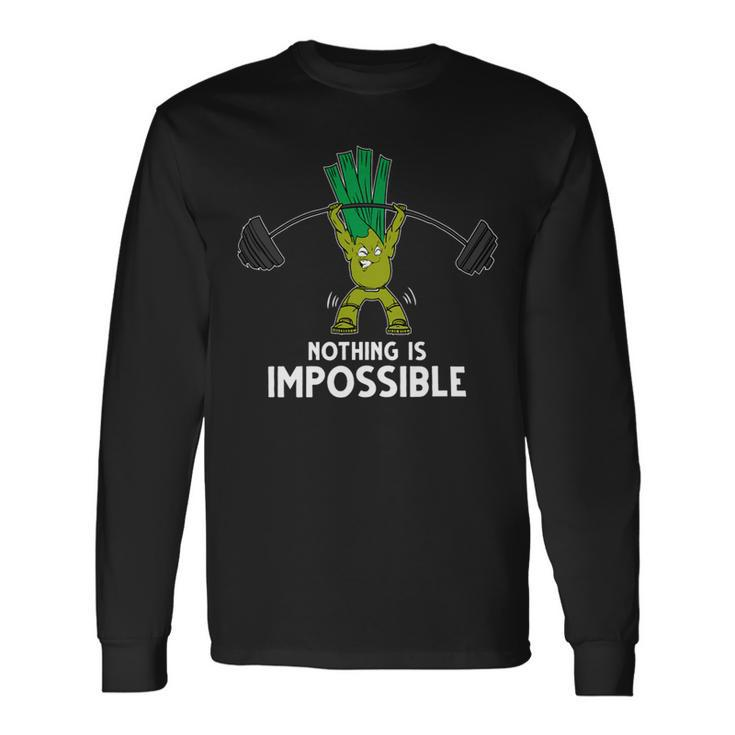 Nothing Is Impossible Leek Fitness Training Gym Vegan Long Sleeve T-Shirt