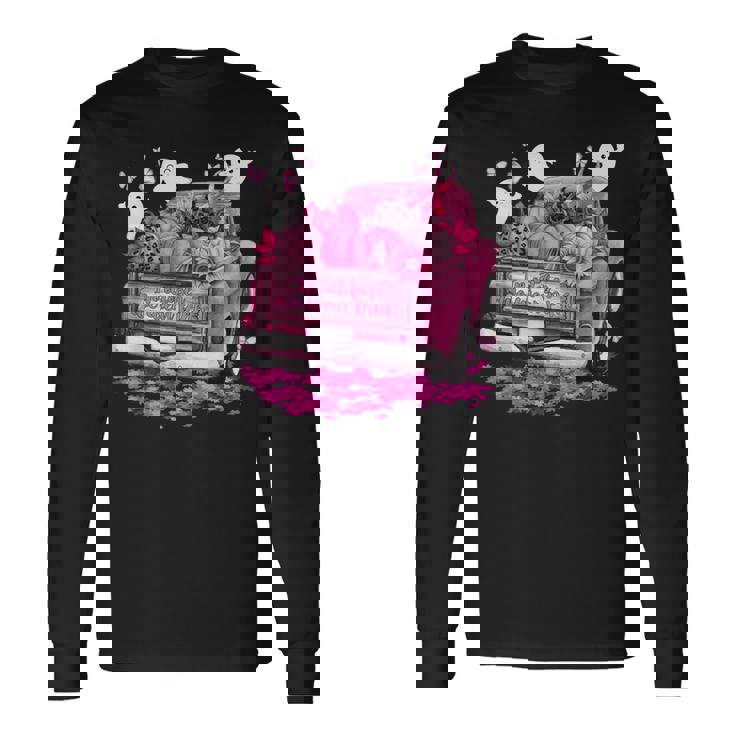 October We Wear Pink Ghosts Pumpkins Breast Cancer Halloween Long Sleeve T-Shirt