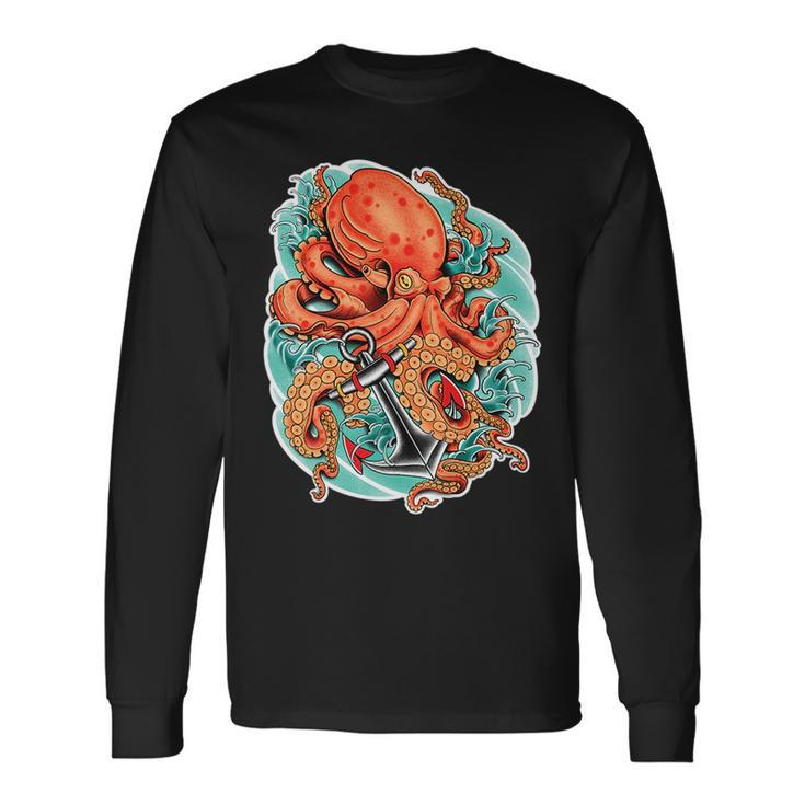 Octopus And Anchor Nautical Tattoo Long Sleeve T-Shirt T-Shirt
