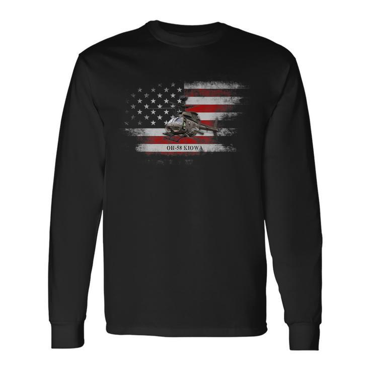 Oh-58 Kiowa Helicopter Usa Flag Helicopter Pilot Long Sleeve T-Shirt T-Shirt