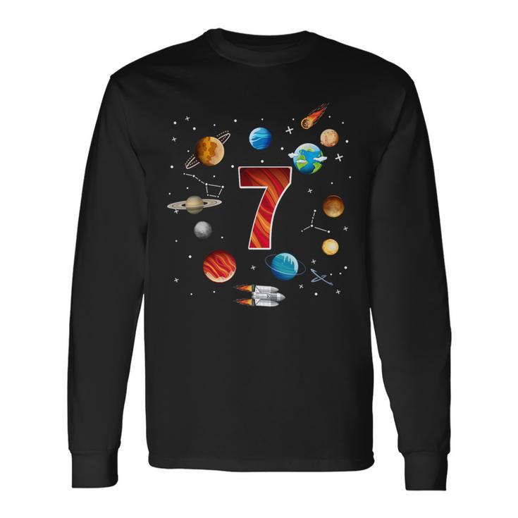 Outer Space 7 Years Old 7Th Birthday Boys Planets Astronaut Long Sleeve T-Shirt