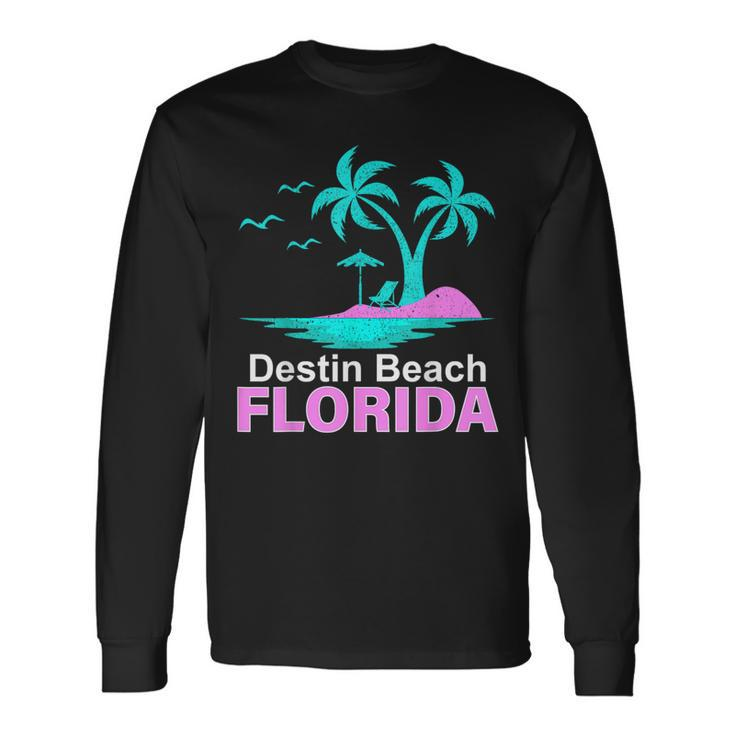 Palm Tree Sunset Summer Vacation Florida Destin Beach Long Sleeve T-Shirt