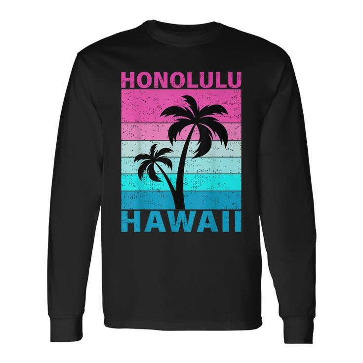 Palm Tree Vintage Family Vacation Hawaii Honolulu Beach Long Sleeve T-Shirt