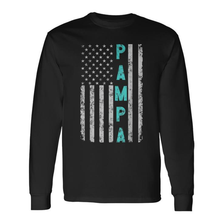 Pampa Fathers Day Vintage Patriotic Distressed American Flag Long Sleeve T-Shirt