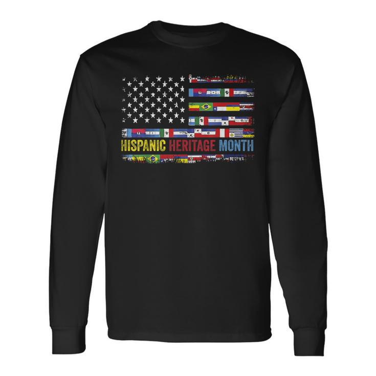 Hispanic Heritage Month All Countries Flag Heart Hands Long Sleeve T-Shirt