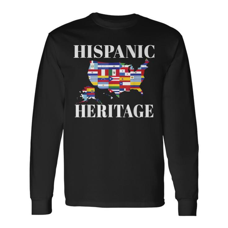 Hispanic Heritage Month All Countries Flag Inspiration Map Long Sleeve T-Shirt